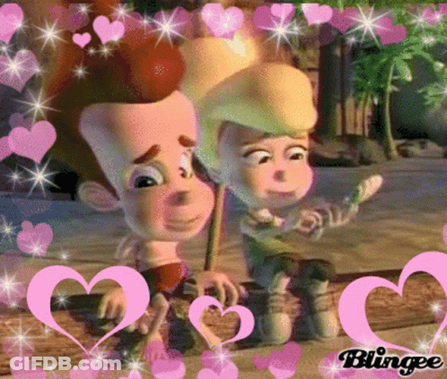 Cartoon Couple With Pink Hearts And Blingee GIF