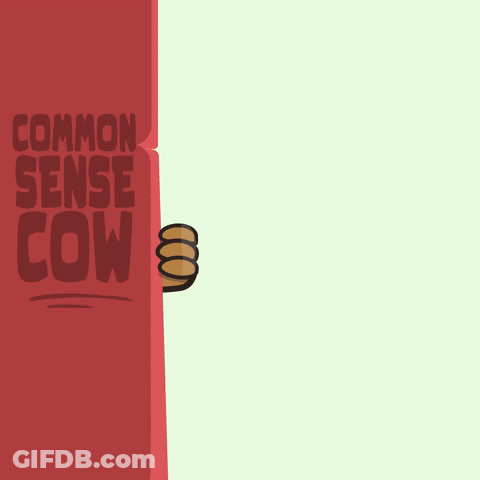 Cartoon Cow Holding Paper Saying Common Sense Cows GIF