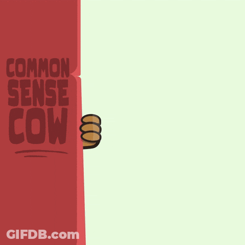 Cartoon Cow Holding Sign Saying Common Sense Cows GIF