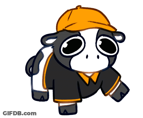 Cartoon Cow In Orange Hard Hat GIF