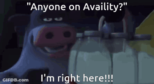 Cartoon Cow Says Anyone On Availity I'm Right Here GIF