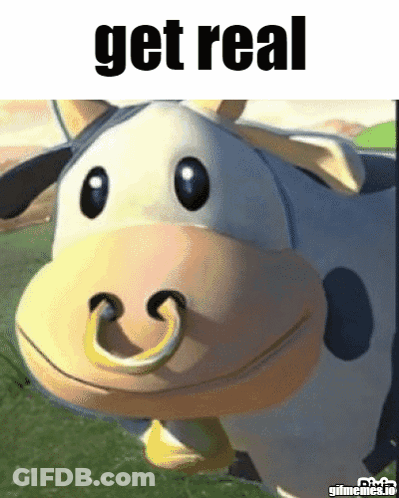 Cartoon Cow With Bell Saying Get Real GIF