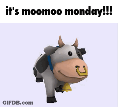 Cartoon Cow With Bell Saying It's Moomoo Monday GIF