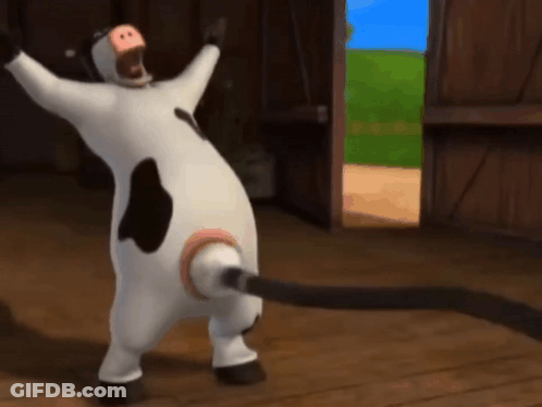 Cartoon Cow With Hose Sticking Out Butt GIF