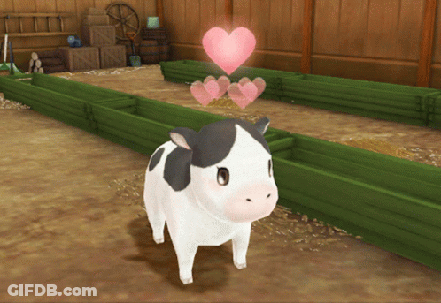 Cartoon Cow With Pink Heart Above Head GIF