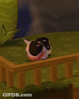 Cartoon Cow With Yellow Collar On Grassy Hill GIF
