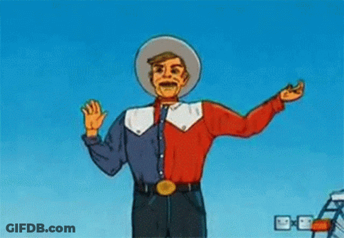 Cartoon Cowboy Arms Outstretched Blue Sky GIF