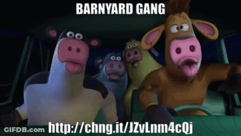 Cartoon Cows In A Car Barnyard Gang GIF