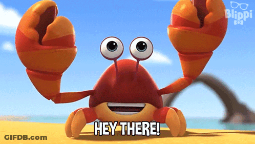 Cartoon Crab Saying Hey There On Beach GIF
