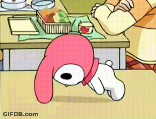 Cartoon Crawling In Front Of Table With Lunch Box GIF