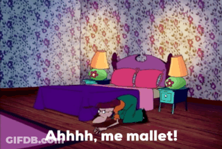 Cartoon Crawling Under Bed Saying Ahhhh Me Mallet GIF