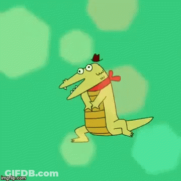 Cartoon Crocodile In Glasses And Red Scarf Dancing GIF