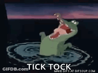 Cartoon Crocodile Swimming With Open Mouth Saying Tick Tock GIF