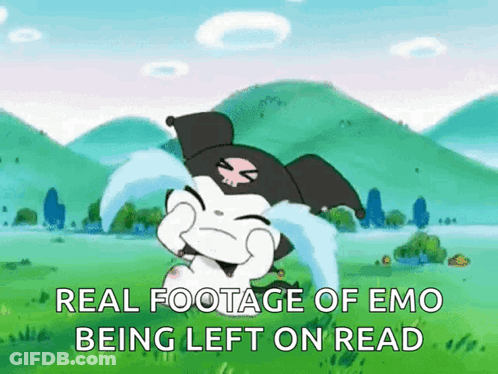 Cartoon Crying In Field With Emo Left On Read GIF