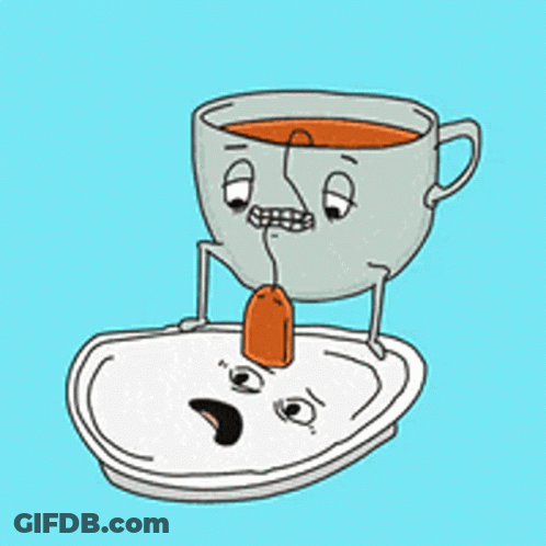 Cartoon Cup Of Tea With Face And Tea Bag GIF