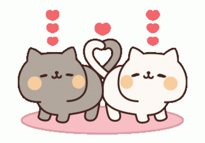 Cartoon Cute Cats Heart Tails GIF