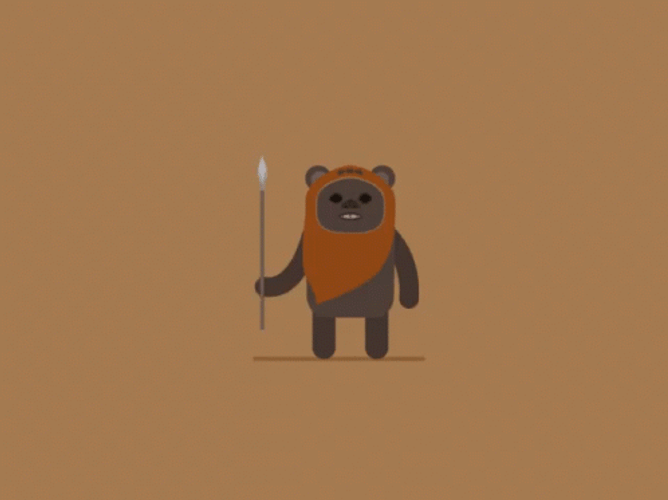 Cartoon Cute Ewok Holding A Spear GIF