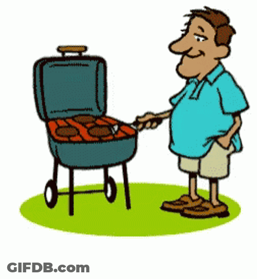 Cartoon Dad Flipping Sausage In Grill GIF
