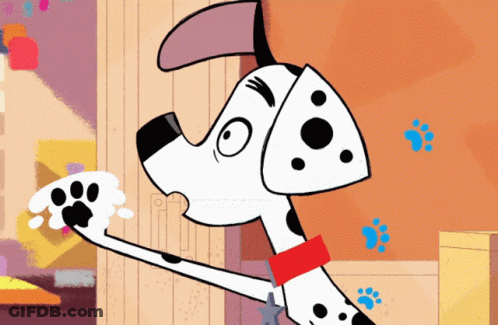 Cartoon Dalmatian Dog With Red Collar Holding Paw GIF