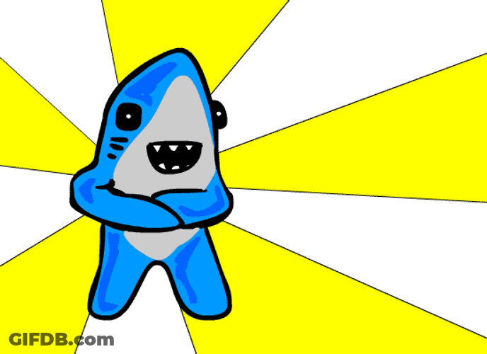 Cartoon Dancing Shark On Yellow Rays GIF