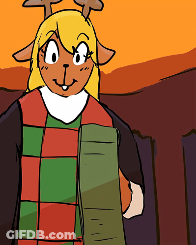 Cartoon Deer In Plaid Sweater And Scarf GIF