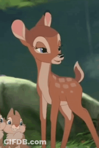 Cartoon Deer Standing Beside Chipmunk GIF