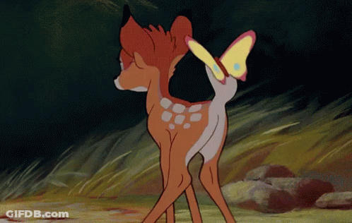 Cartoon Deer With Yellow Butterfly GIF