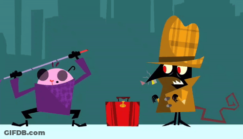 Cartoon Detective Beside Red Suitcase GIF