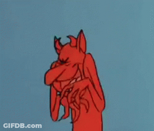 Cartoon Devil Smiling And Covering Face GIF
