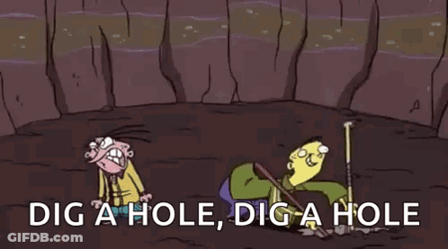 Cartoon Digging Hole With Stick While Another Looks On GIF
