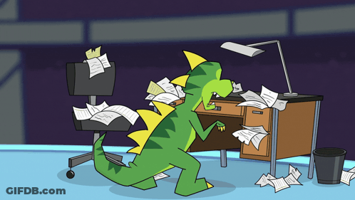 Cartoon Dinosaur At Office Desk GIF