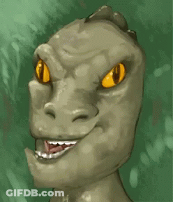 Cartoon Dinosaur Face With Yellow Eyes GIF