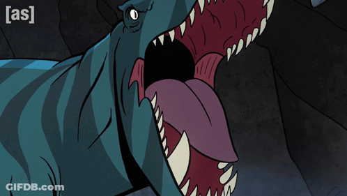 Cartoon Dinosaur With Mouth Open Saying As GIF