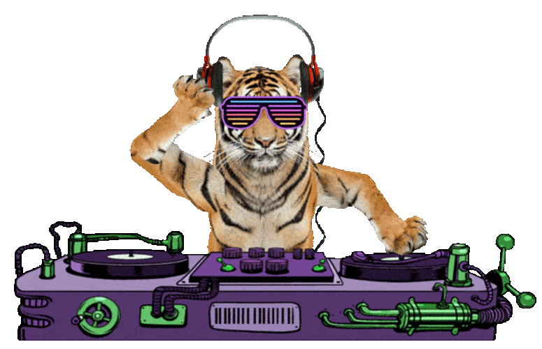Cartoon DJ Cat Playing Music GIF
