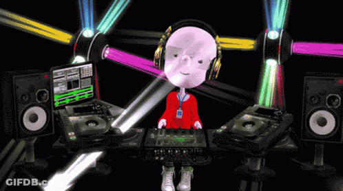 Cartoon DJ Wearing Headphones And Lanyard GIF