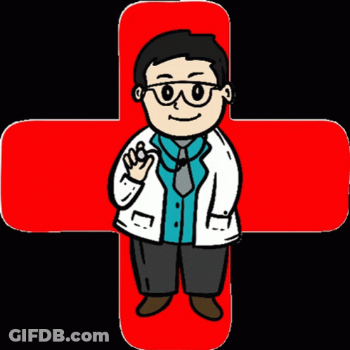 Cartoon Doctor In Front Of Red Cross GIF