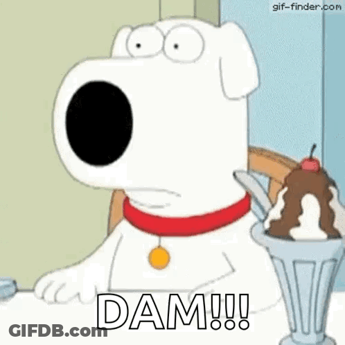 Cartoon Dog At Table With Ice Cream And Spoon GIF