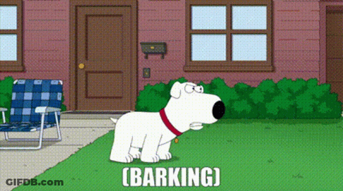 Cartoon Dog Barking In Front Of Pink House GIF