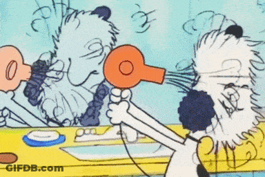 Cartoon Dog Blow Drying Another Dog's Hair GIF