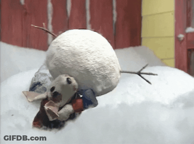 Cartoon Dog Building A Snow Man GIF