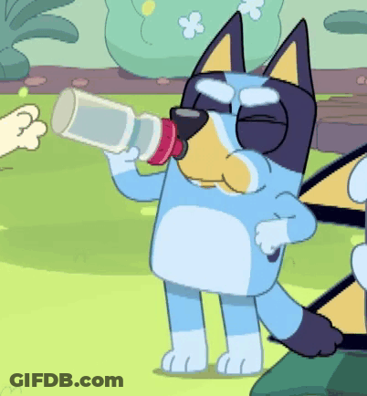 Cartoon Dog Drinking From Bottle In Grass GIF