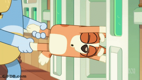 Cartoon Dog Hanging Upside Down On Door GIF