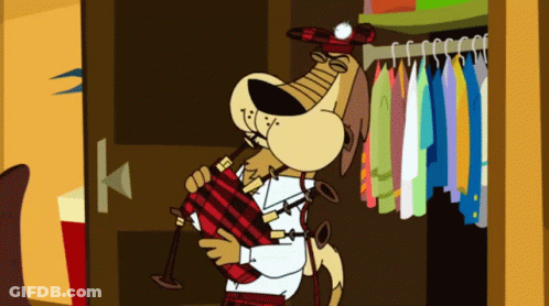 Cartoon Dog Holding Bagpipe GIF