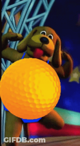 Cartoon Dog Holding Big Yellow Ball In Mouth GIF
