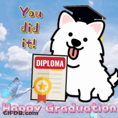 Cartoon Dog Holding Diploma Happy Graduation GIF
