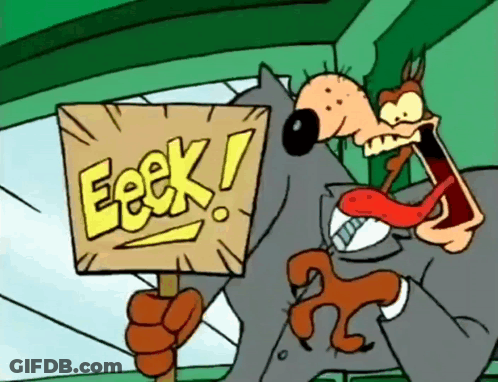 Cartoon Dog Holding Eeek Sign GIF