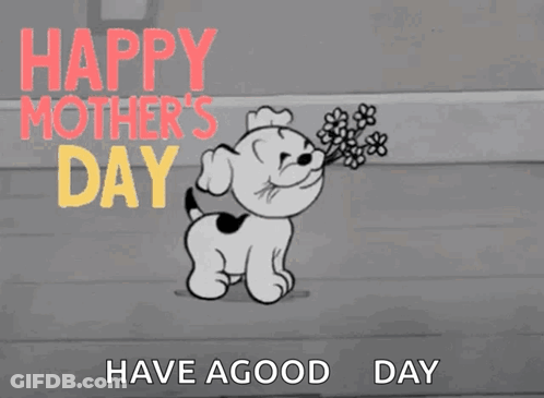 Cartoon Dog Holding Flowers Happy Mother's Day GIF