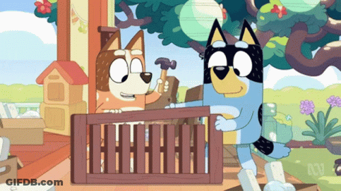 Cartoon Dog Holding Hammer And Fence GIF