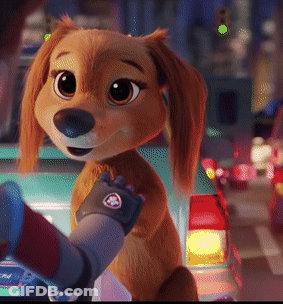 Cartoon Dog Holding Hand With Paw Patrol Logo GIF