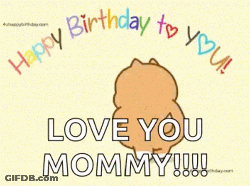 Cartoon Dog Holding Heart Saying Happy Birthday To You Love You Mommy GIF